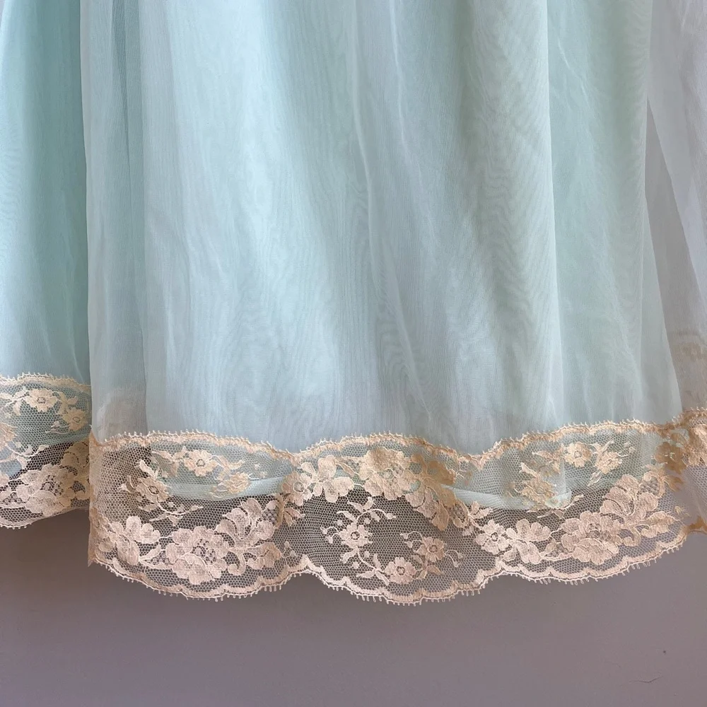 Vintage Vanity Fair 1960’s Mint Blue peignoir negligée nightie/robe set - Picture 5 of 11